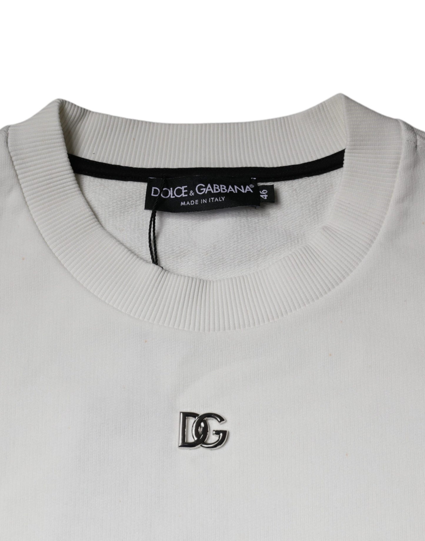 Dolce & Gabbana – Weißer Pullover aus Baumwolle mit Rundhalsausschnitt und Logo