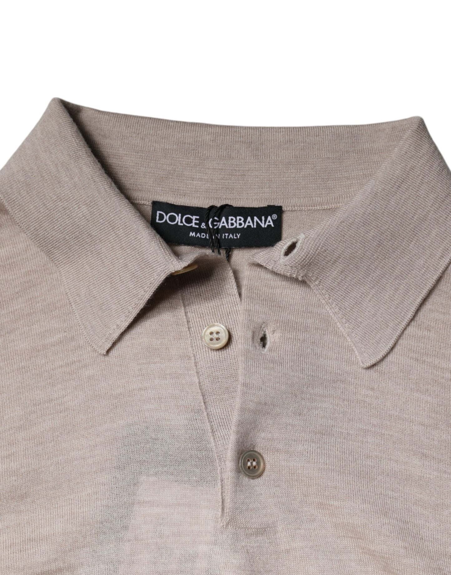 Dolce & Gabbana – Pullover mit Kragen und Strick aus Kaschmir in Beige