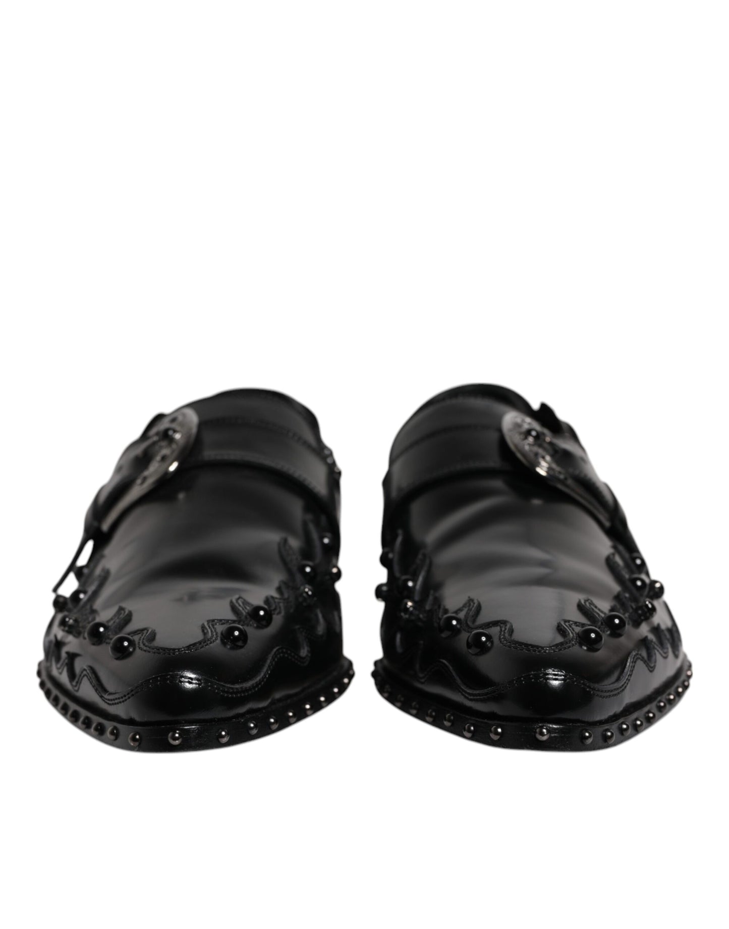 Dolce & Gabbana – Schwarze Derby-Schuhe mit Monkstrap und Verzierung