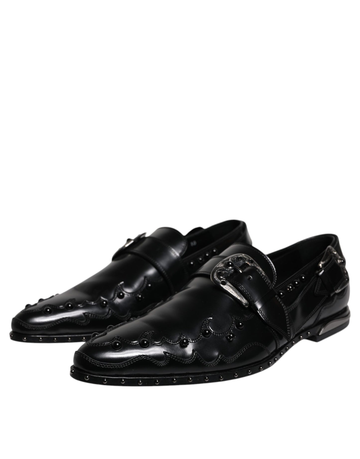 Dolce & Gabbana – Schwarze Derby-Schuhe mit Monkstrap und Verzierung