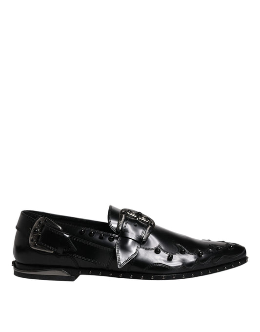 Dolce & Gabbana – Schwarze Derby-Schuhe mit Monkstrap und Verzierung