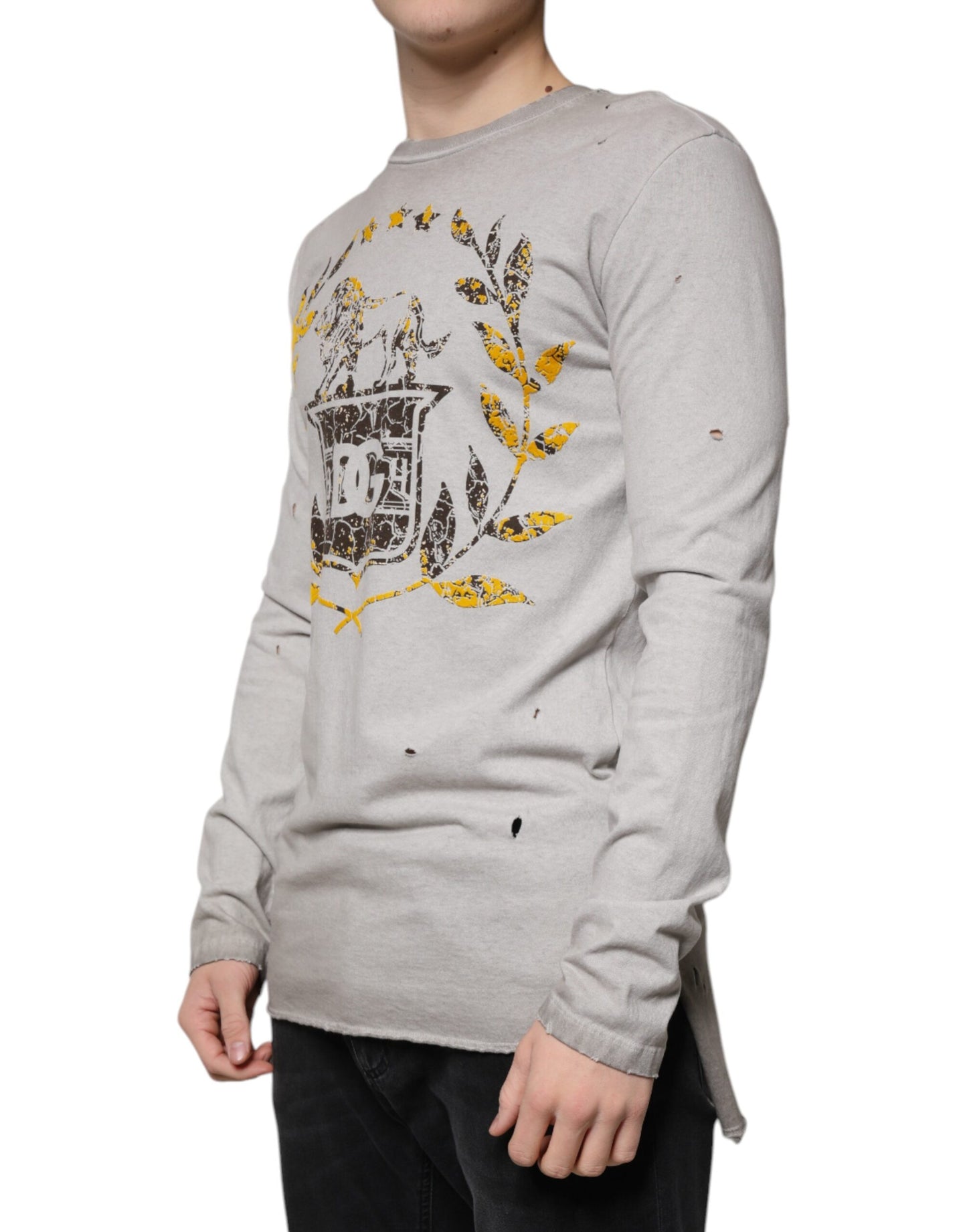 Grauer Pullover mit Rundhalsausschnitt aus bedruckter Baumwolle von Dolce & Gabbana