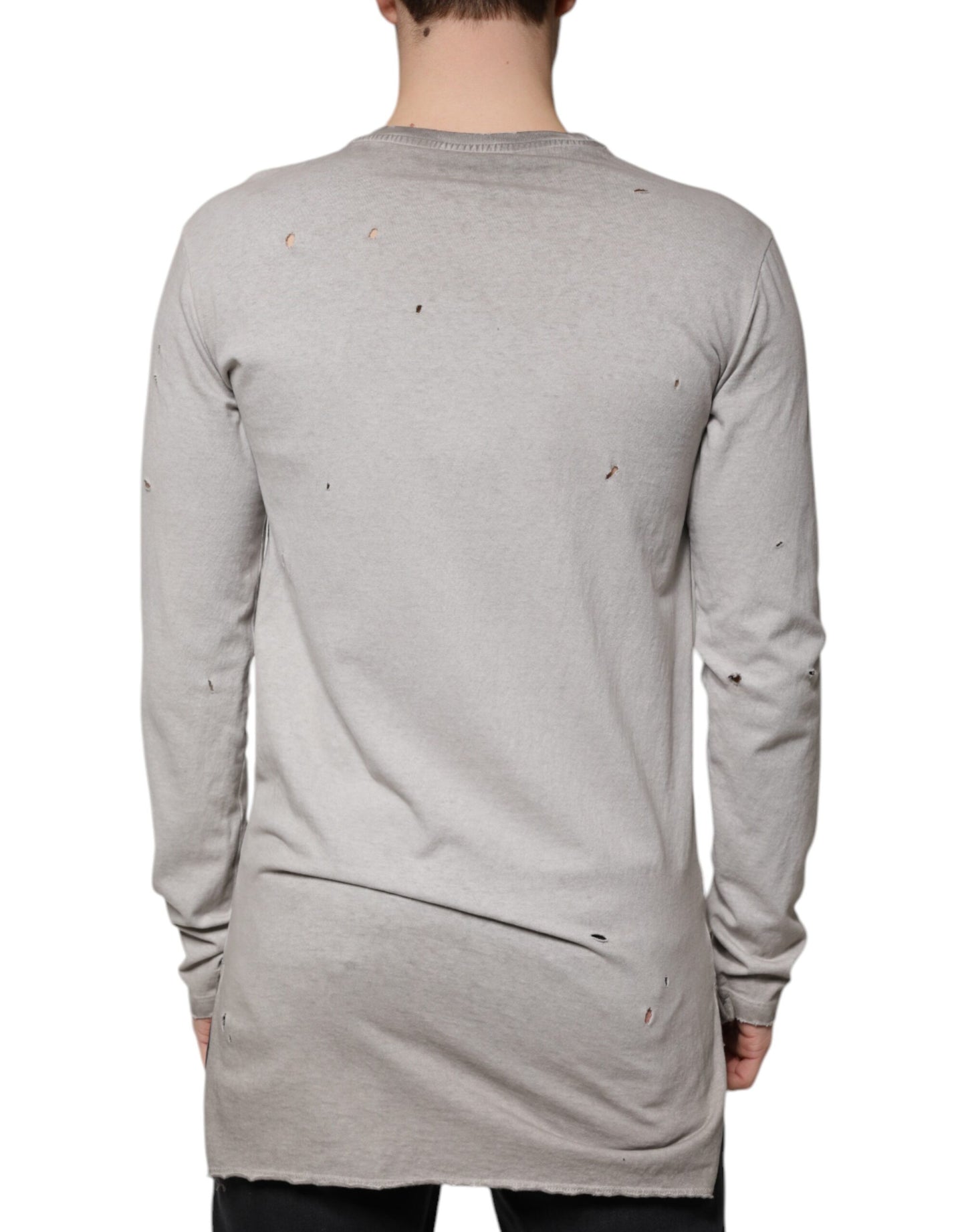 Grauer Pullover mit Rundhalsausschnitt aus bedruckter Baumwolle von Dolce & Gabbana