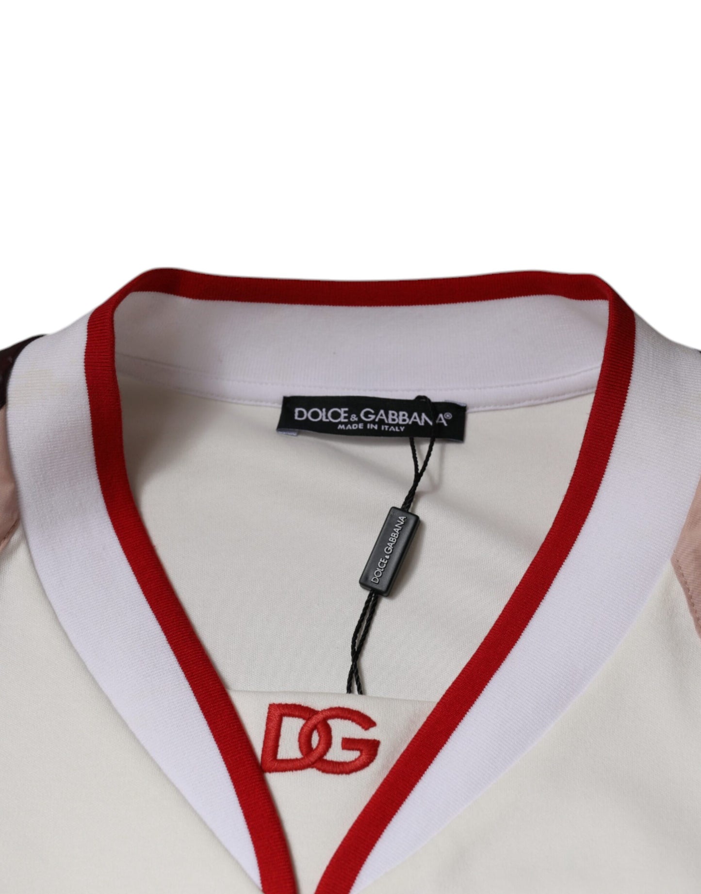 Dolce & Gabbana Mehrfarbiges T-Shirt aus Jersey-Baumwolle mit V-Ausschnitt und Logo