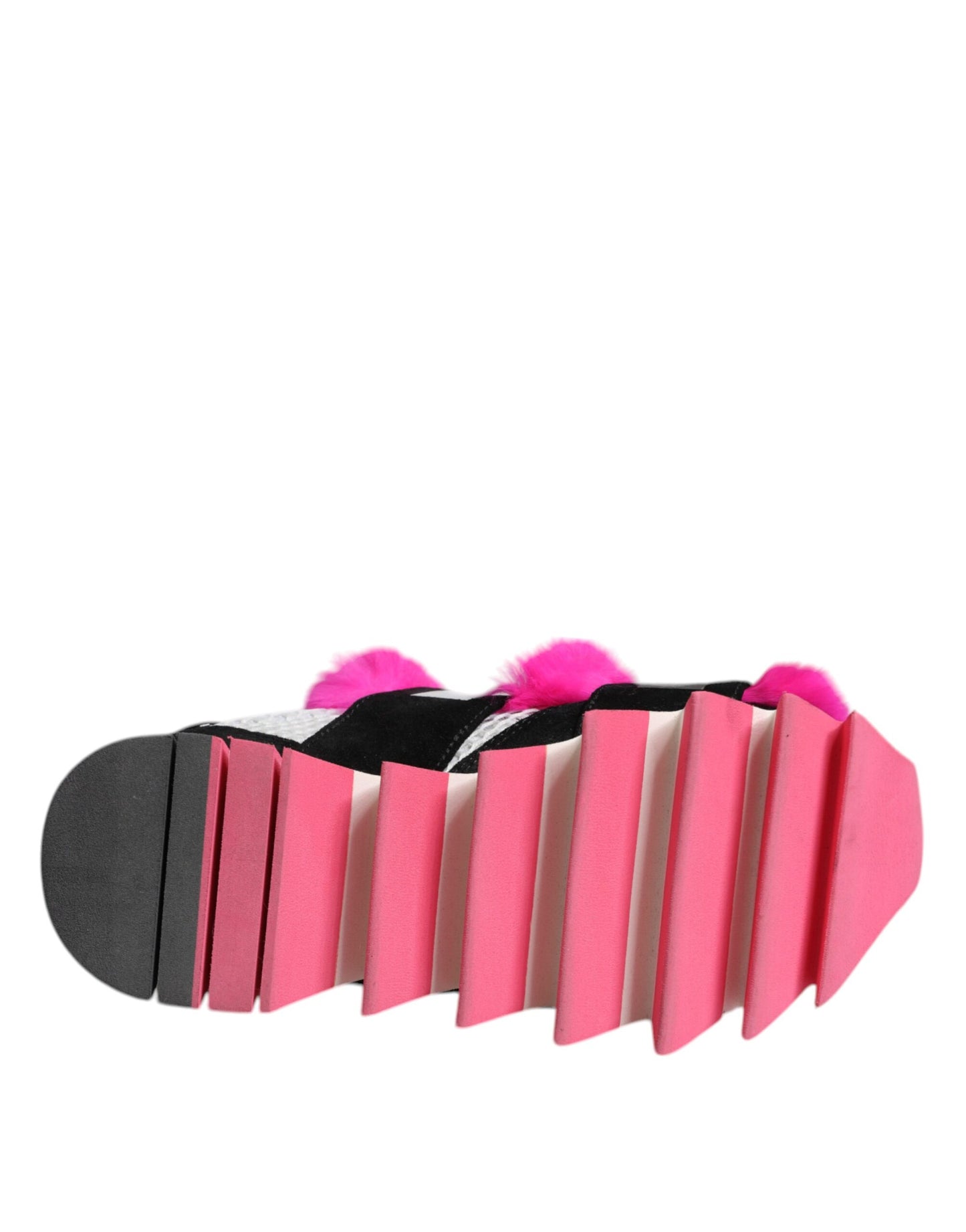 Dolce & Gabbana – Schwarze, rosa Turnschuhe mit Pelzverzierung