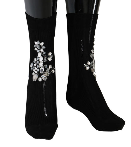 Collants en tricot noirs ornés de cristaux Dolce & Gabbana