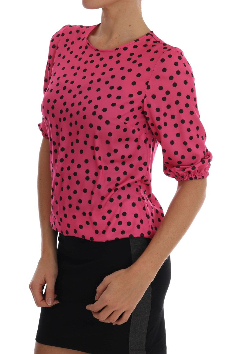 Camicetta in seta rosa a pois
