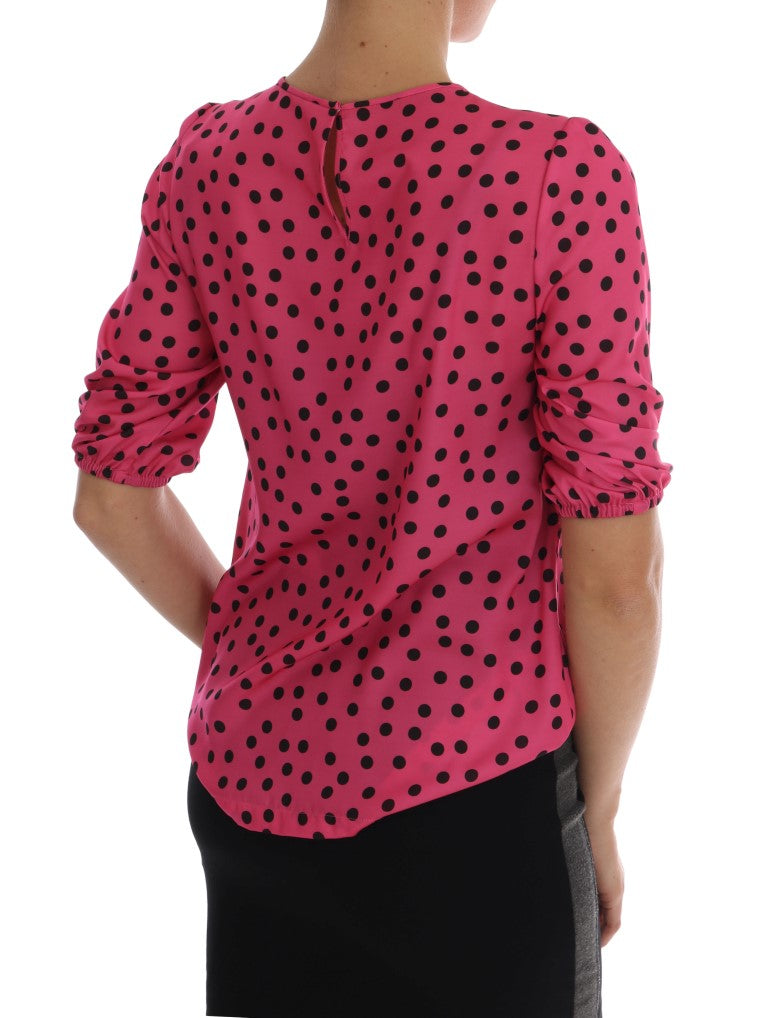 Camicetta in seta rosa a pois
