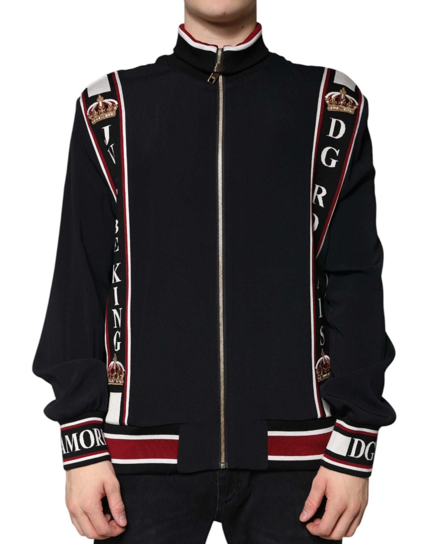 Dolce & Gabbana – Schwarzes DG King-Sweatshirt mit durchgehendem Reißverschluss