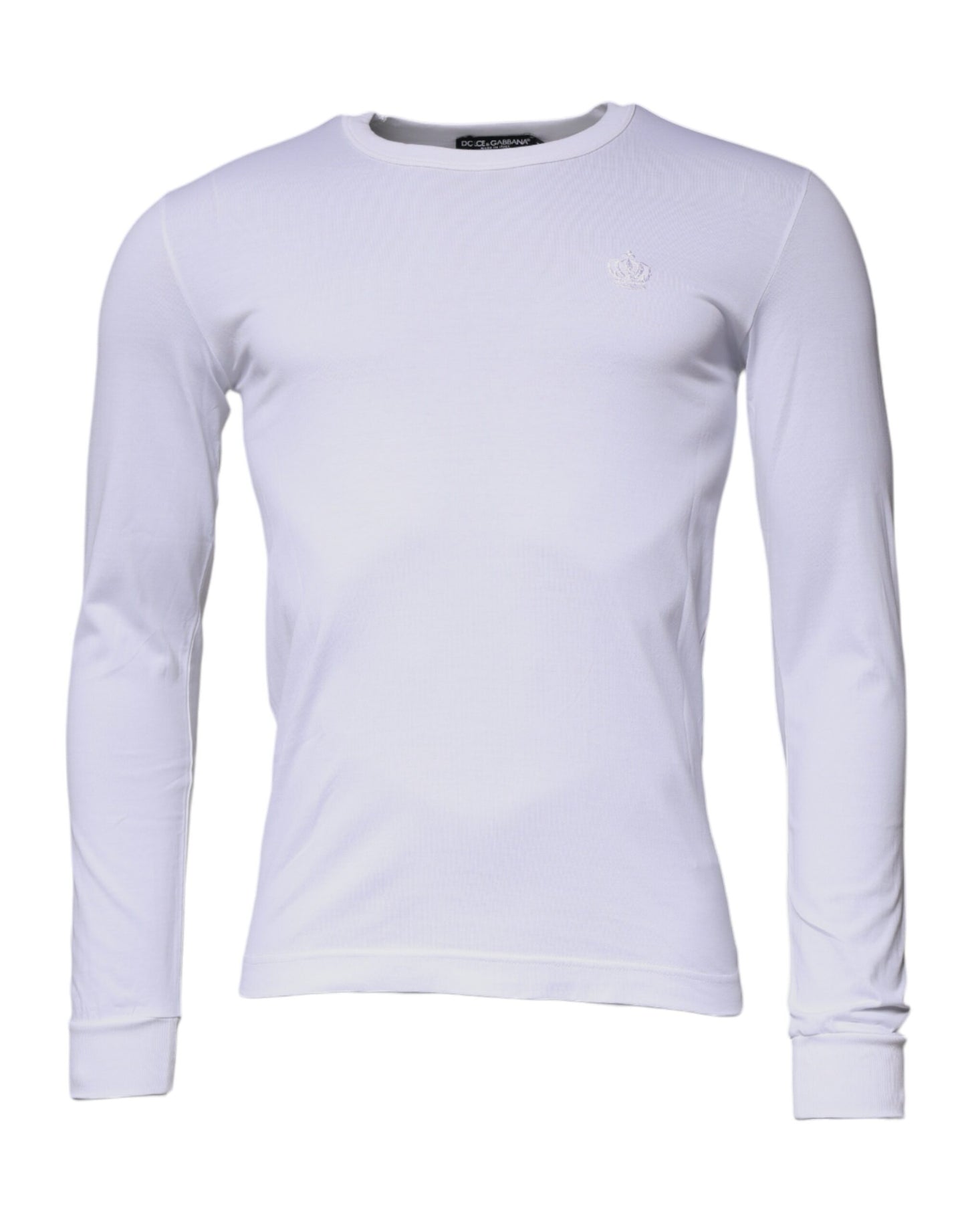 Dolce & Gabbana Weißer Pullover mit Rundhalsausschnitt aus Baumwolle mit Krone