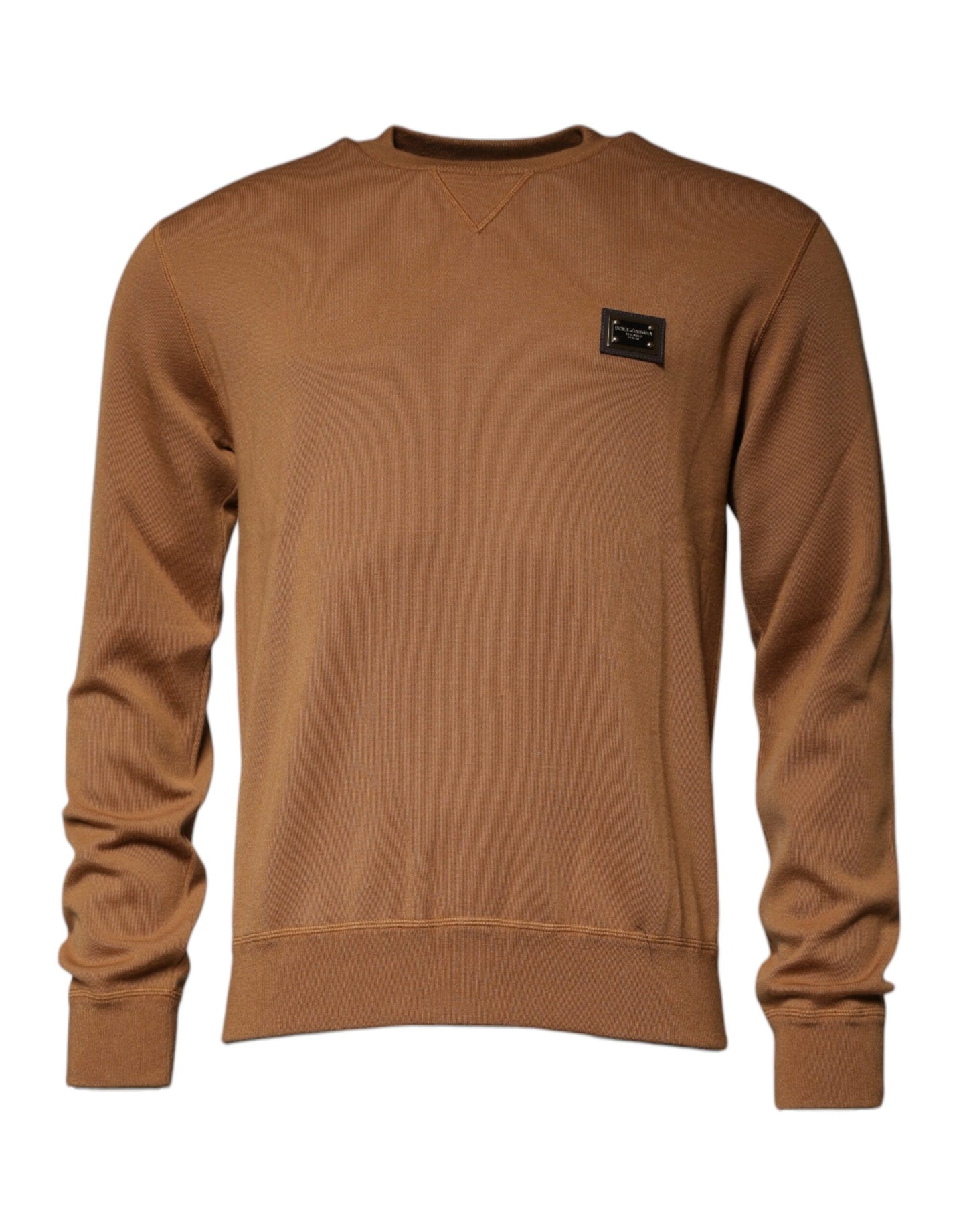 Dolce & Gabbana – Pullover mit Rundhalsausschnitt und Logo-Schild in Braun