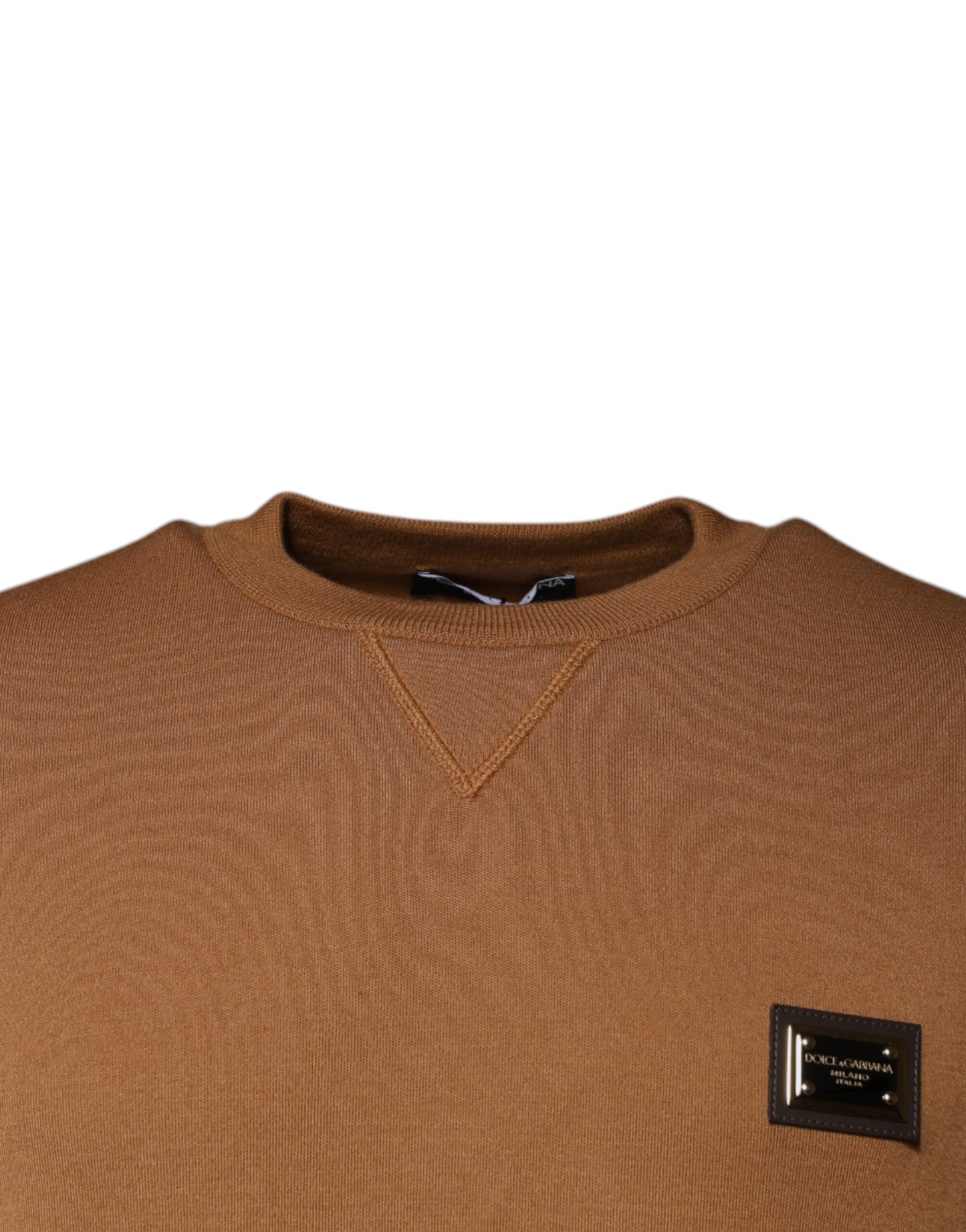 Dolce & Gabbana – Pullover mit Rundhalsausschnitt und Logo-Schild in Braun