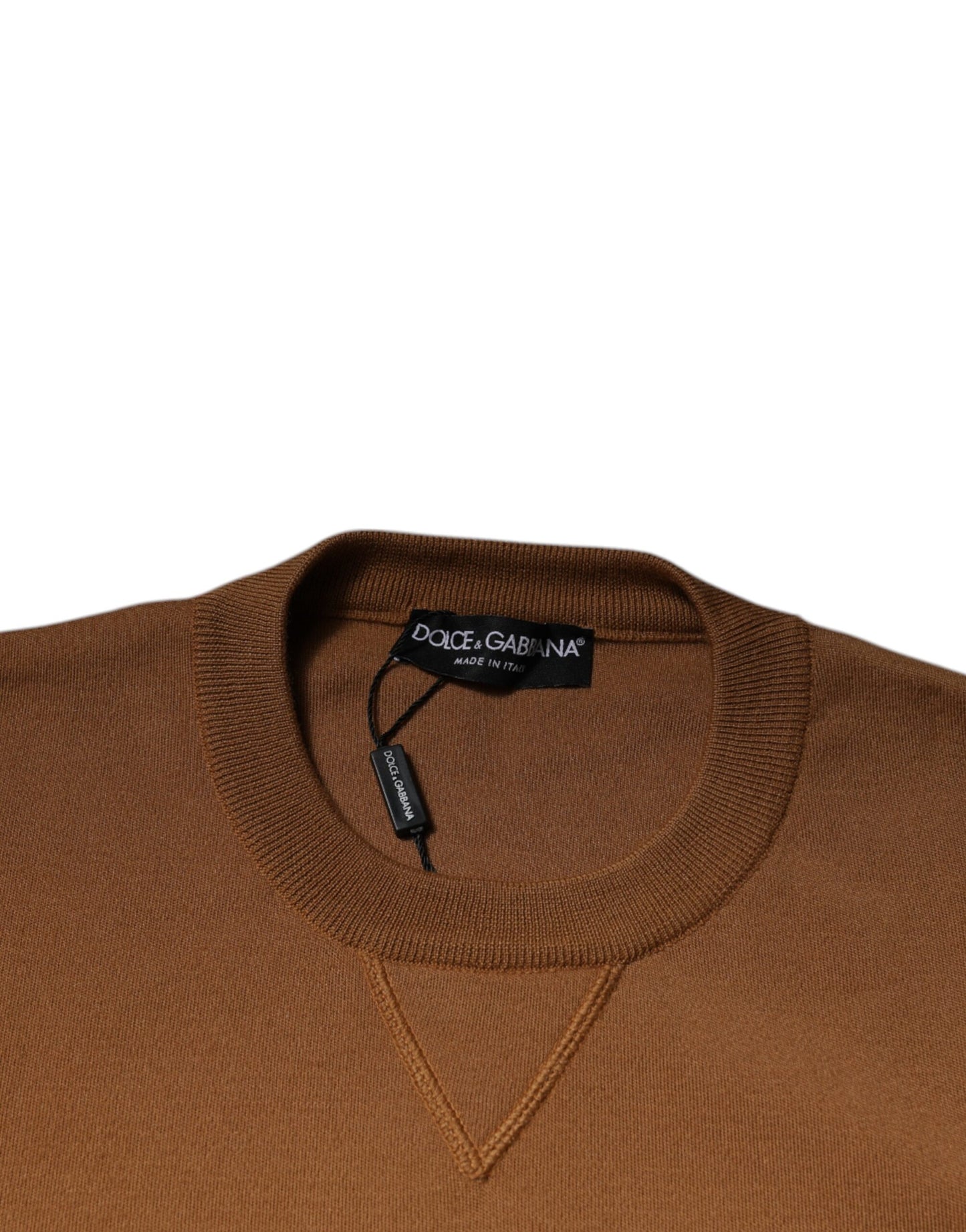 Dolce & Gabbana – Pullover mit Rundhalsausschnitt und Logo-Schild in Braun