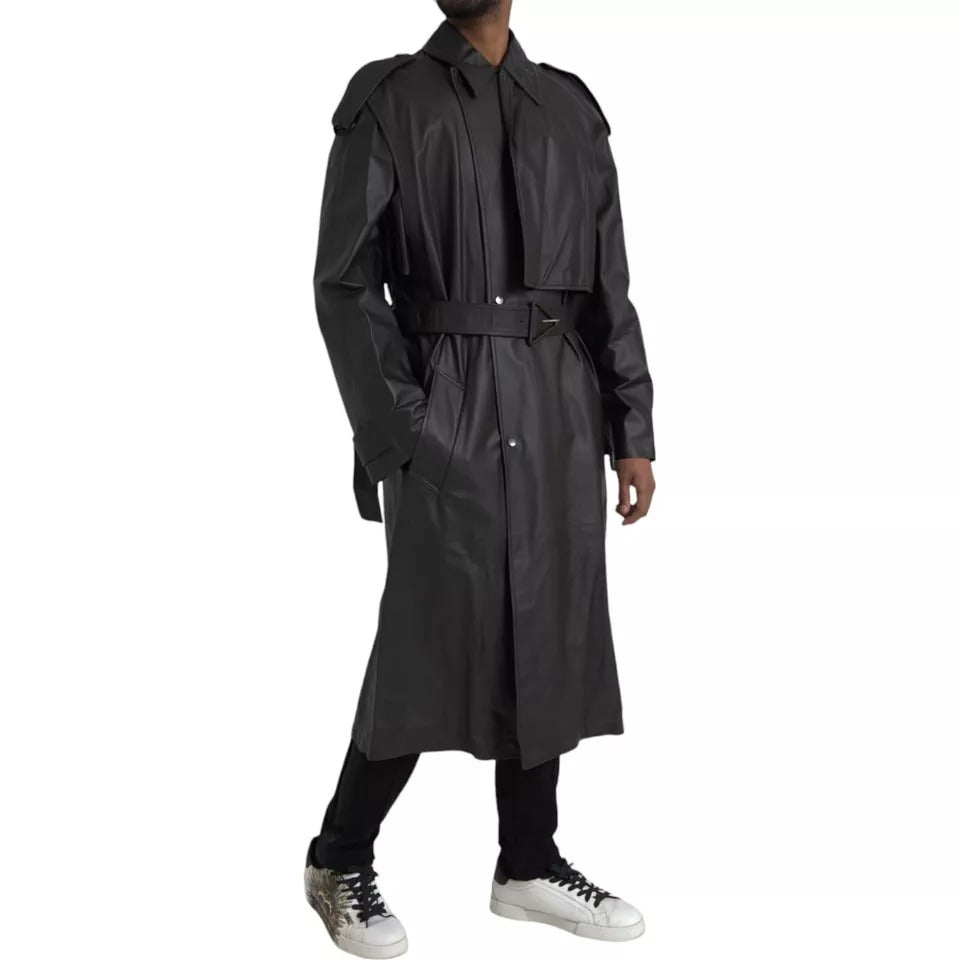 Bottega Veneta Giacca Trench in Pelle Nera da Uomo Impermeabile