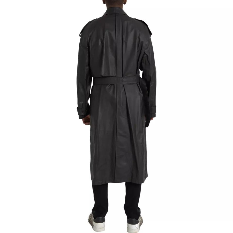 Bottega Veneta Giacca Trench in Pelle Nera da Uomo Impermeabile