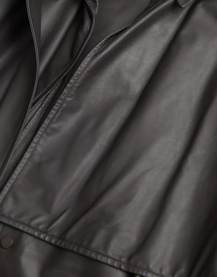 Bottega Veneta Giacca Trench in Pelle Nera da Uomo Impermeabile