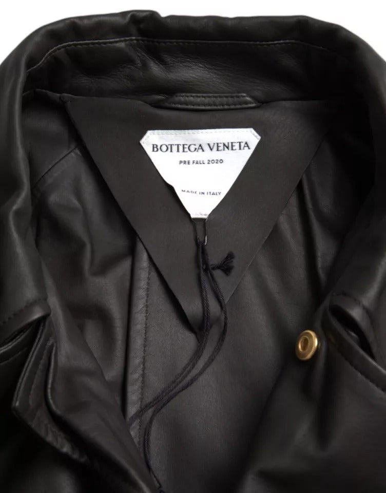 Bottega Veneta Giacca Trench in Pelle Nera da Uomo Impermeabile