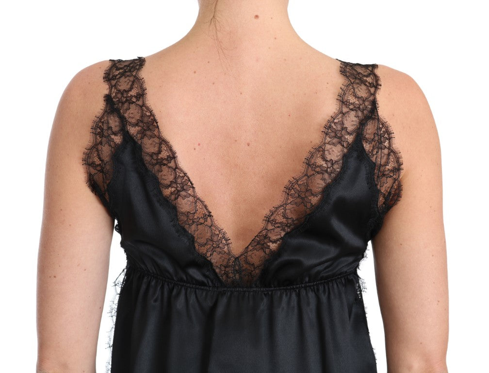 Camisola de lencería elástica de seda de encaje negro
