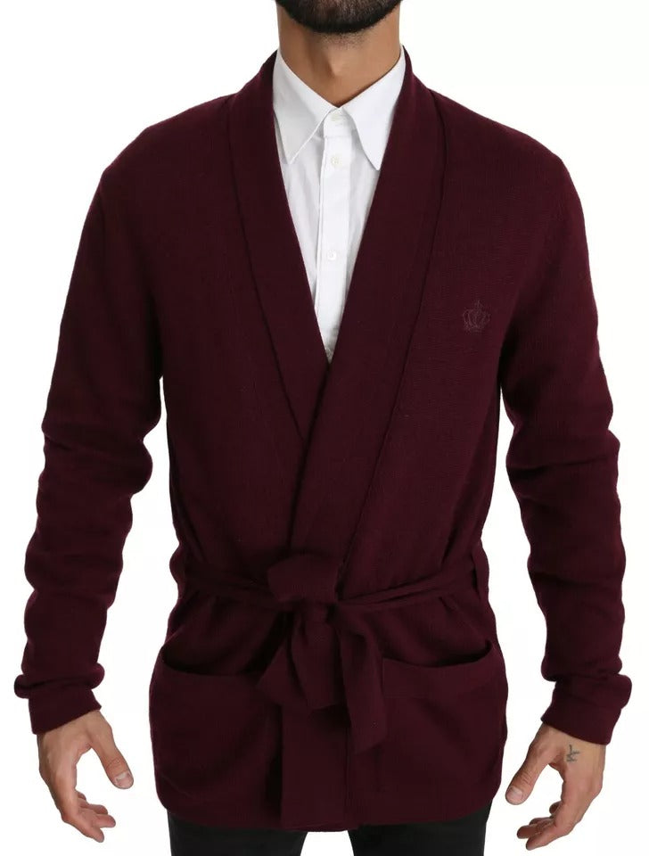 Dolce & Gabbana Bordeauxfarbener Cardigan-Pullover mit Krone aus Kaschmir