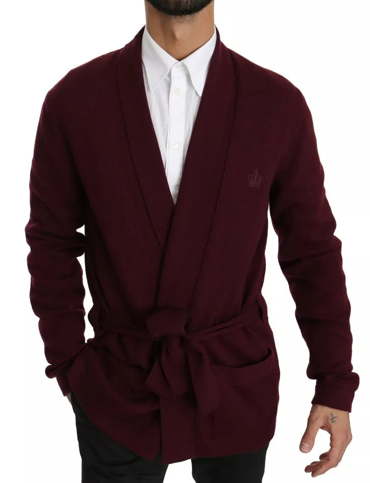 Dolce & Gabbana Bordeauxfarbener Cardigan-Pullover mit Krone aus Kaschmir