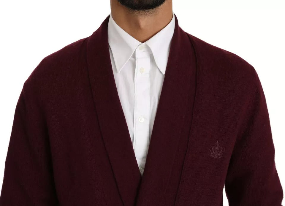 Dolce & Gabbana Bordeauxfarbener Cardigan-Pullover mit Krone aus Kaschmir