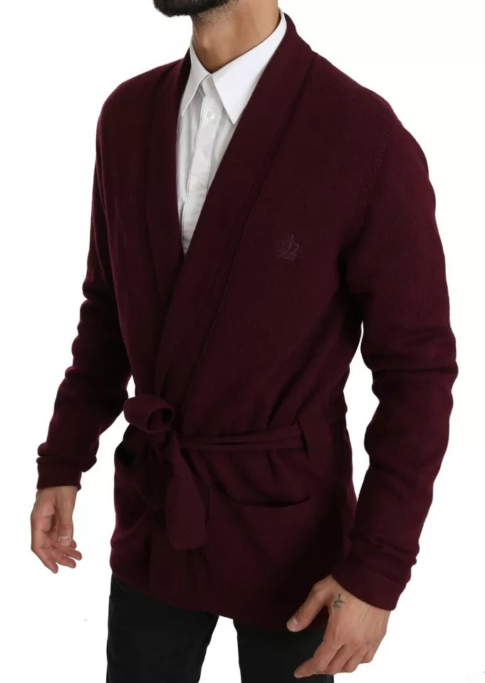Dolce & Gabbana Bordeauxfarbener Cardigan-Pullover mit Krone aus Kaschmir