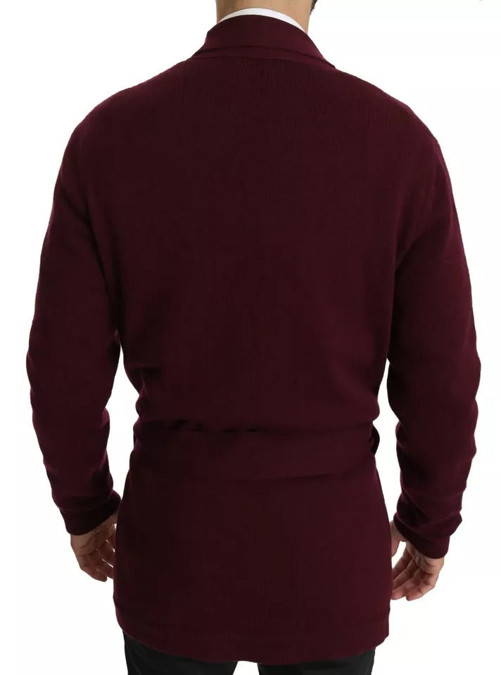 Dolce & Gabbana Bordeauxfarbener Cardigan-Pullover mit Krone aus Kaschmir