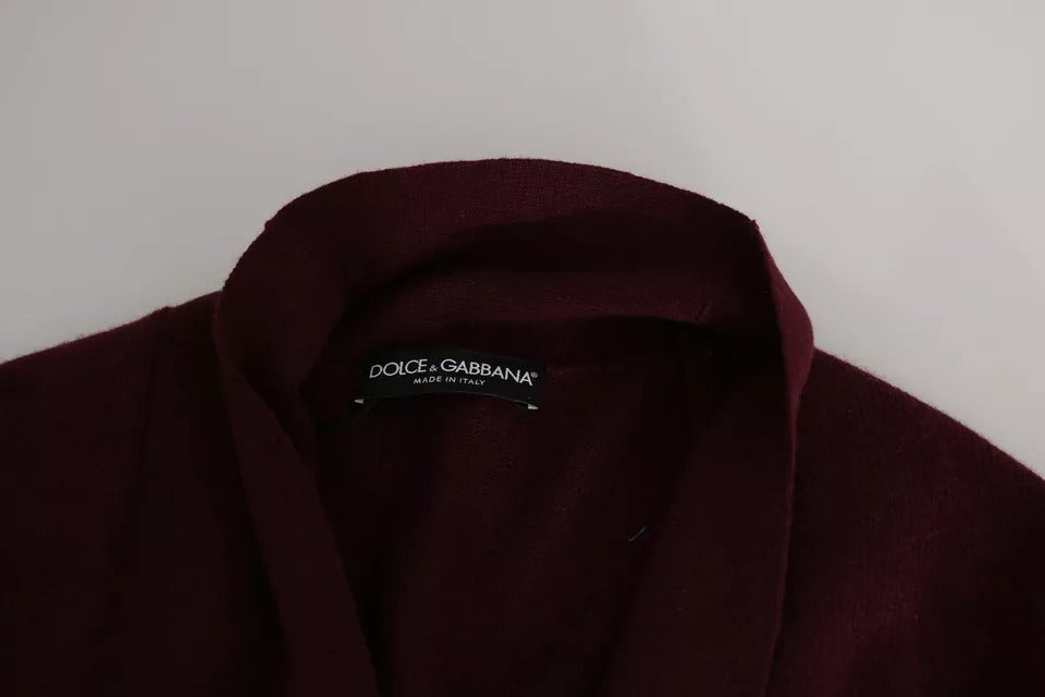 Dolce & Gabbana Bordeauxfarbener Cardigan-Pullover mit Krone aus Kaschmir