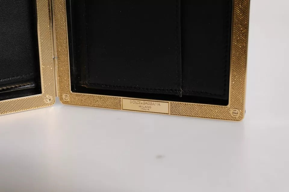 Dolce & Gabbana - Clutch aus schwarzem Leder mit Goldrahmen, Abendtasche