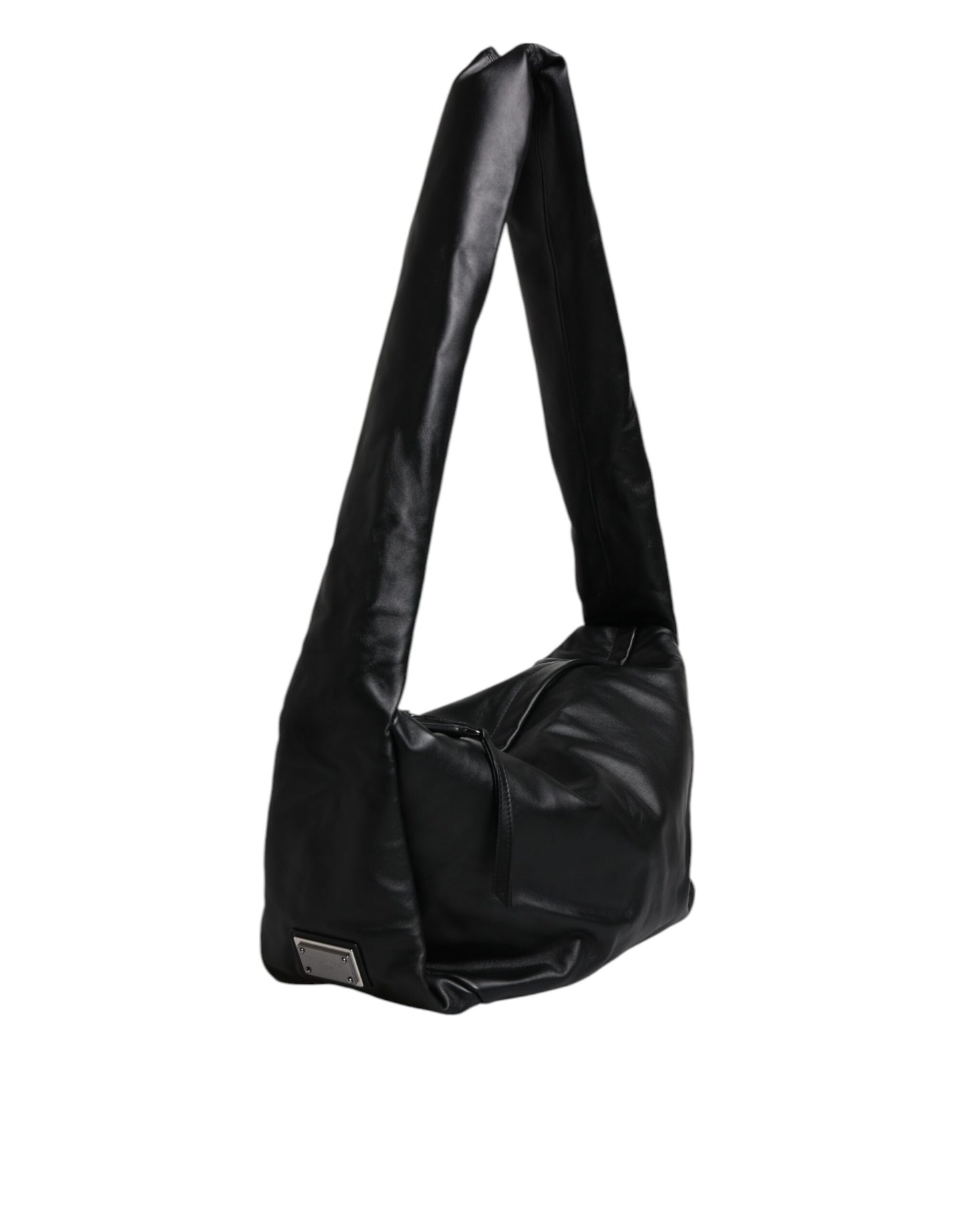 Dolce & Gabbana – Schultertasche aus schwarzem Leder mit Logo-Schild