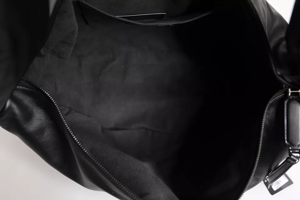 Dolce & Gabbana – Schultertasche aus schwarzem Leder mit Logo-Schild