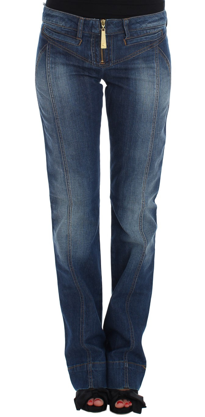 Jeans con taglio a stivale in cotone elasticizzato lavato blu
