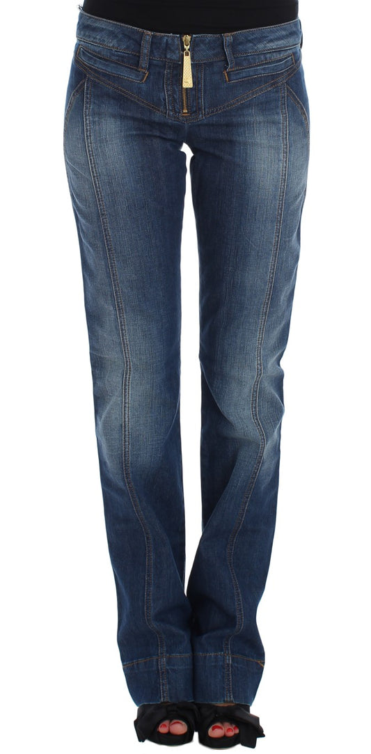 Jeans con taglio a stivale in cotone elasticizzato lavato blu