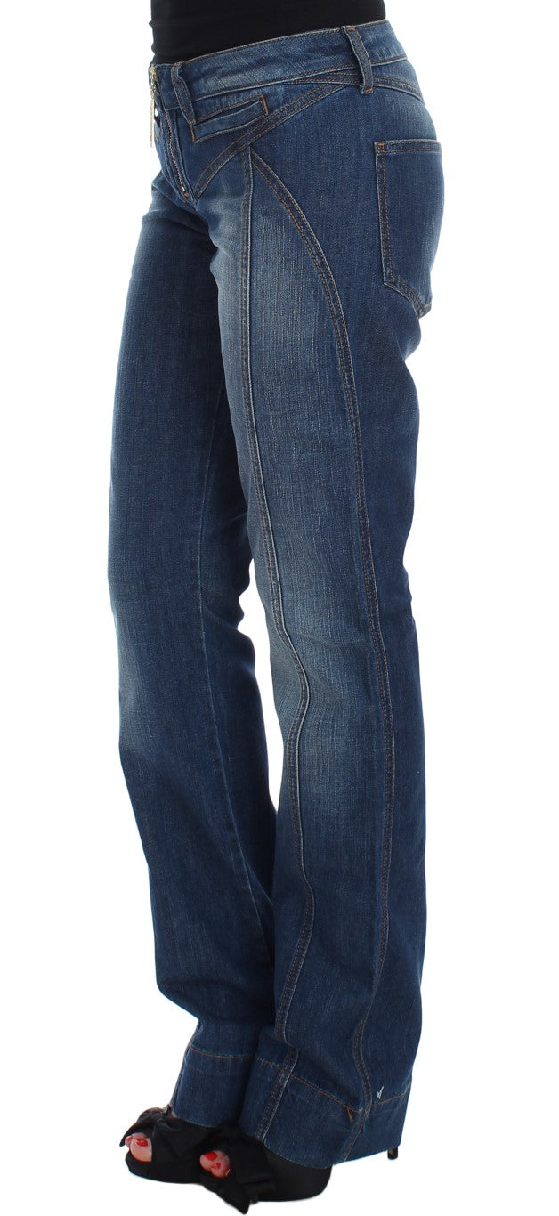 Jeans con taglio a stivale in cotone elasticizzato lavato blu
