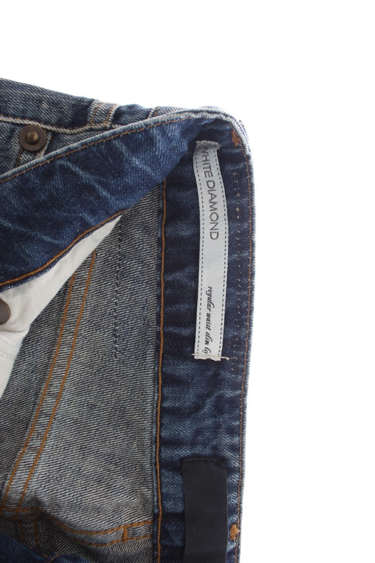 Jeans dal taglio dritto in cotone strappato lavato blu