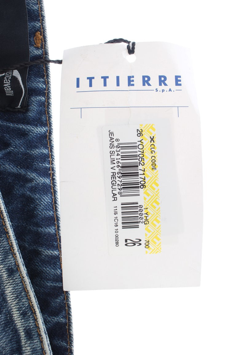 Jeans dal taglio dritto in cotone strappato lavato blu