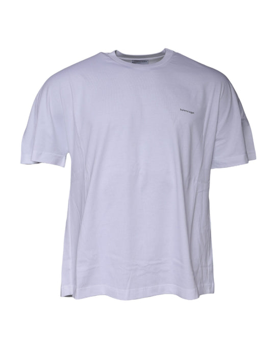 T-shirt in cotone jersey bianco con logo Balenciaga, collo a giro e maniche corte