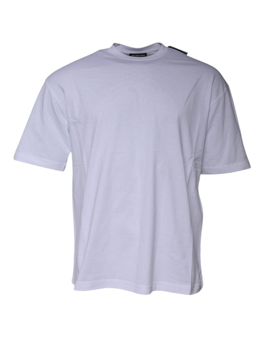 T-shirt in cotone jersey bianco con logo Balenciaga, collo a giro e maniche corte