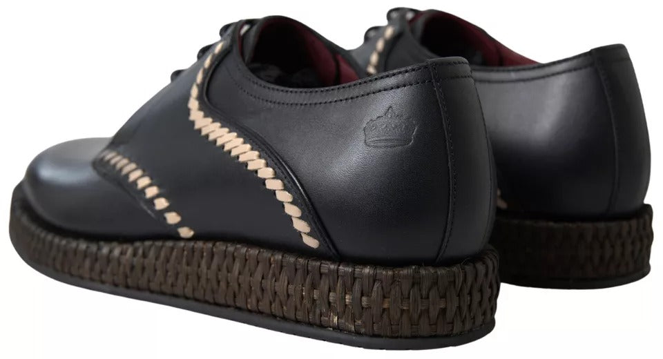Dolce & Gabbana – Derby-Schuhe aus schwarzem Leder in Beige