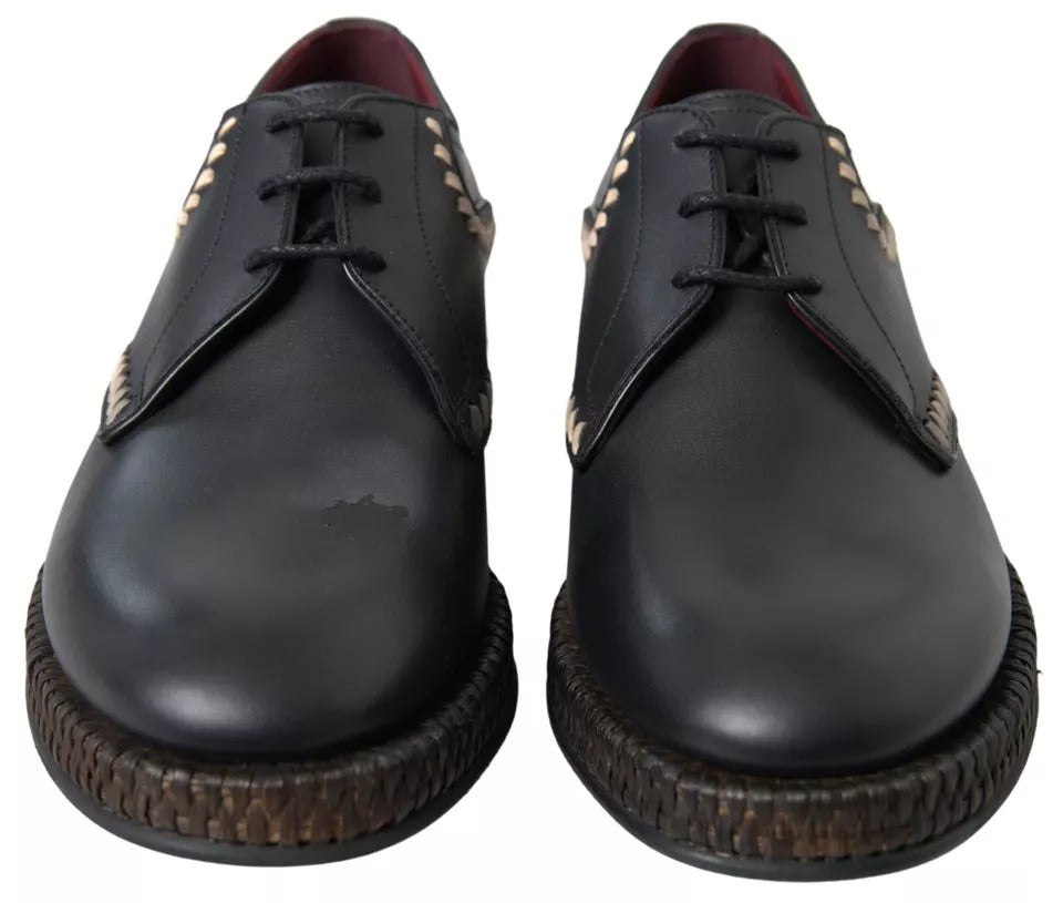 Dolce & Gabbana – Derby-Schuhe aus schwarzem Leder in Beige