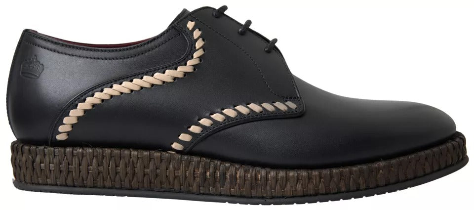 Dolce & Gabbana – Derby-Schuhe aus schwarzem Leder in Beige