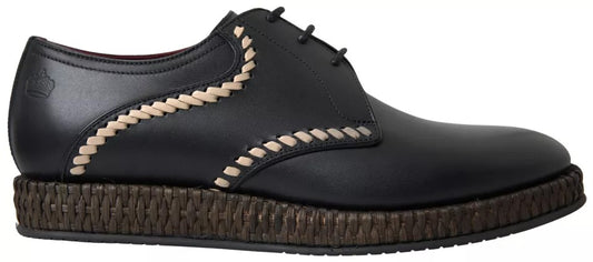 Dolce & Gabbana – Derby-Schuhe aus schwarzem Leder in Beige