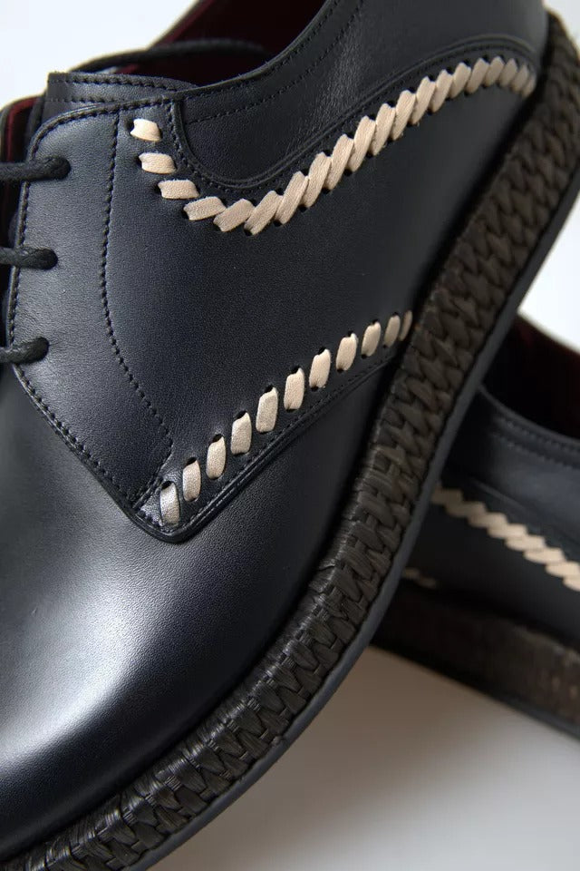 Dolce & Gabbana – Derby-Schuhe aus schwarzem Leder in Beige