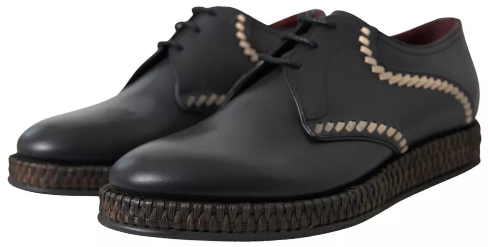Dolce & Gabbana – Derby-Schuhe aus schwarzem Leder in Beige