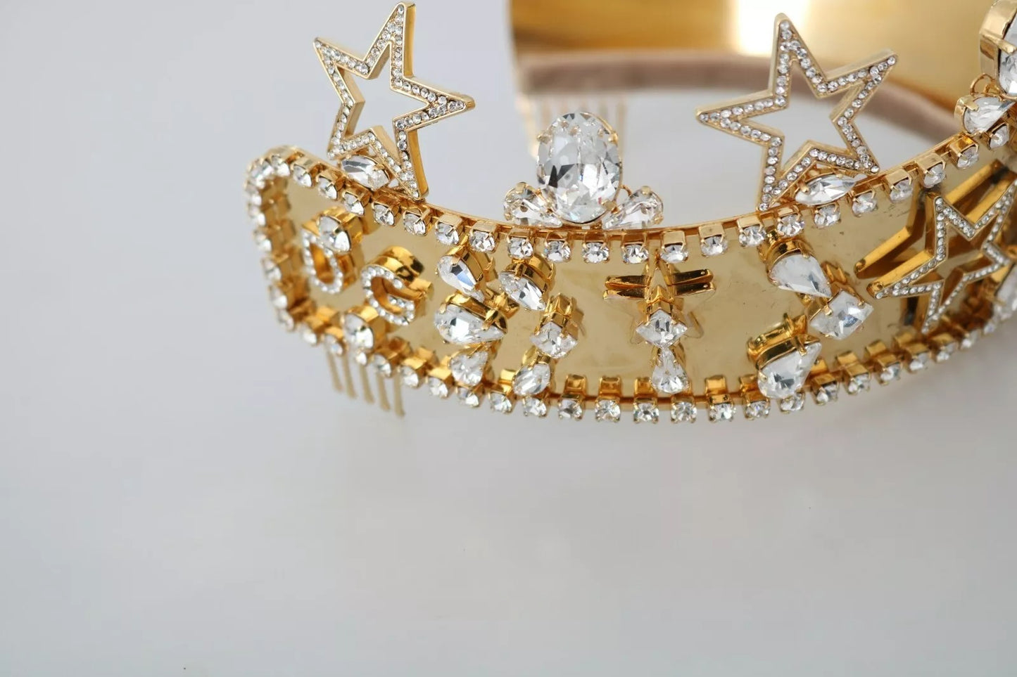 Dolce & Gabbana Gold Kristall Stern STRASS Krone Logo Tiara Diadem