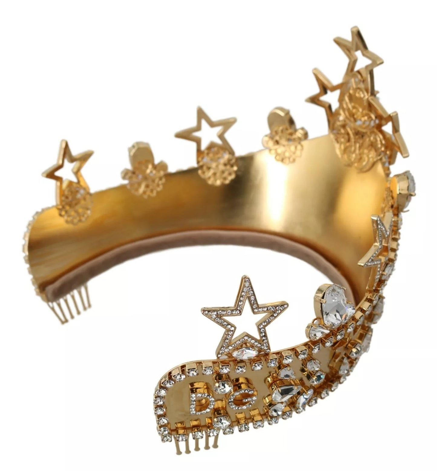 Dolce & Gabbana Gold Kristall Stern STRASS Krone Logo Tiara Diadem