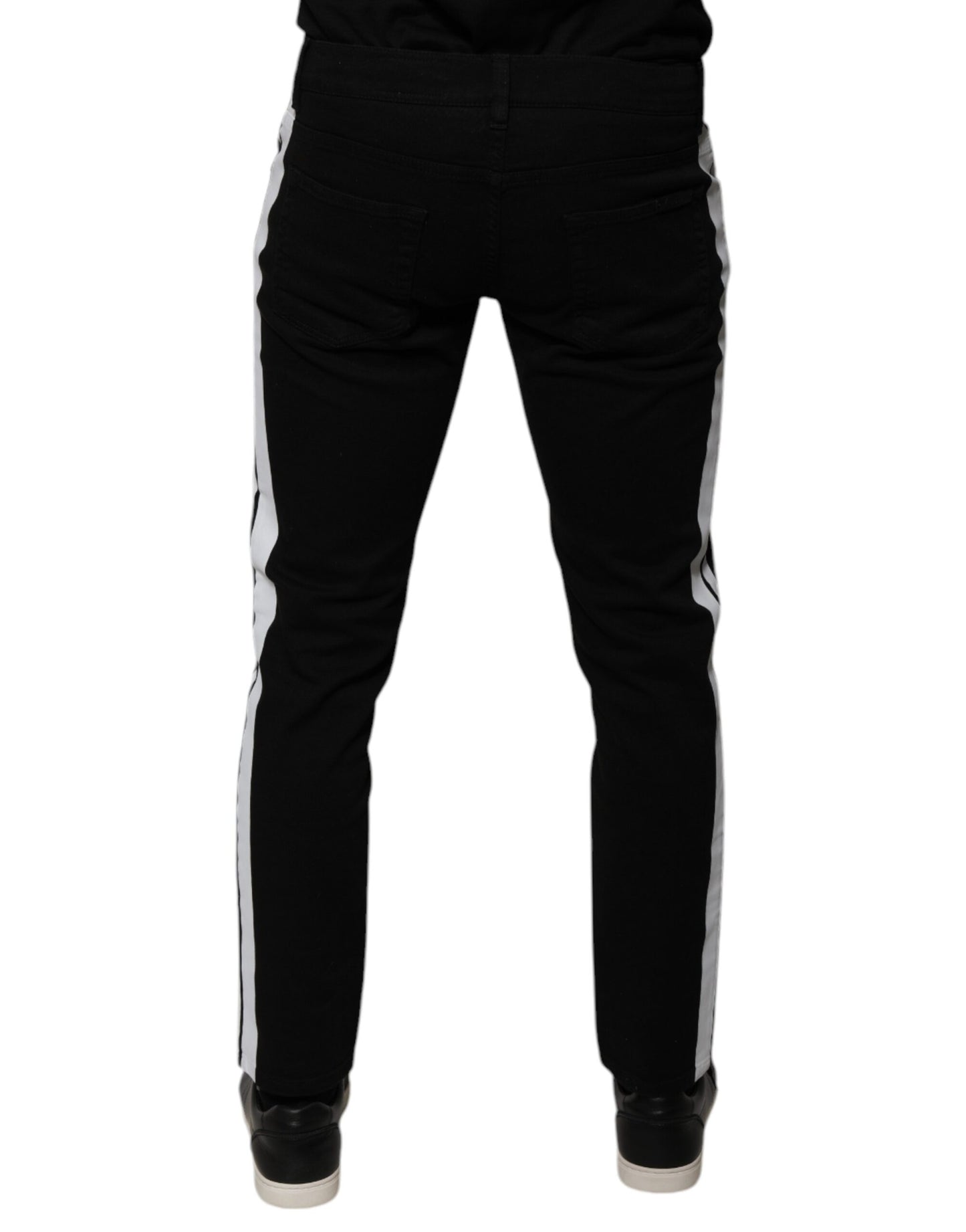 Dolce & Gabbana – Schwarze, Röhrenjeans mit Krone und weißem Futter