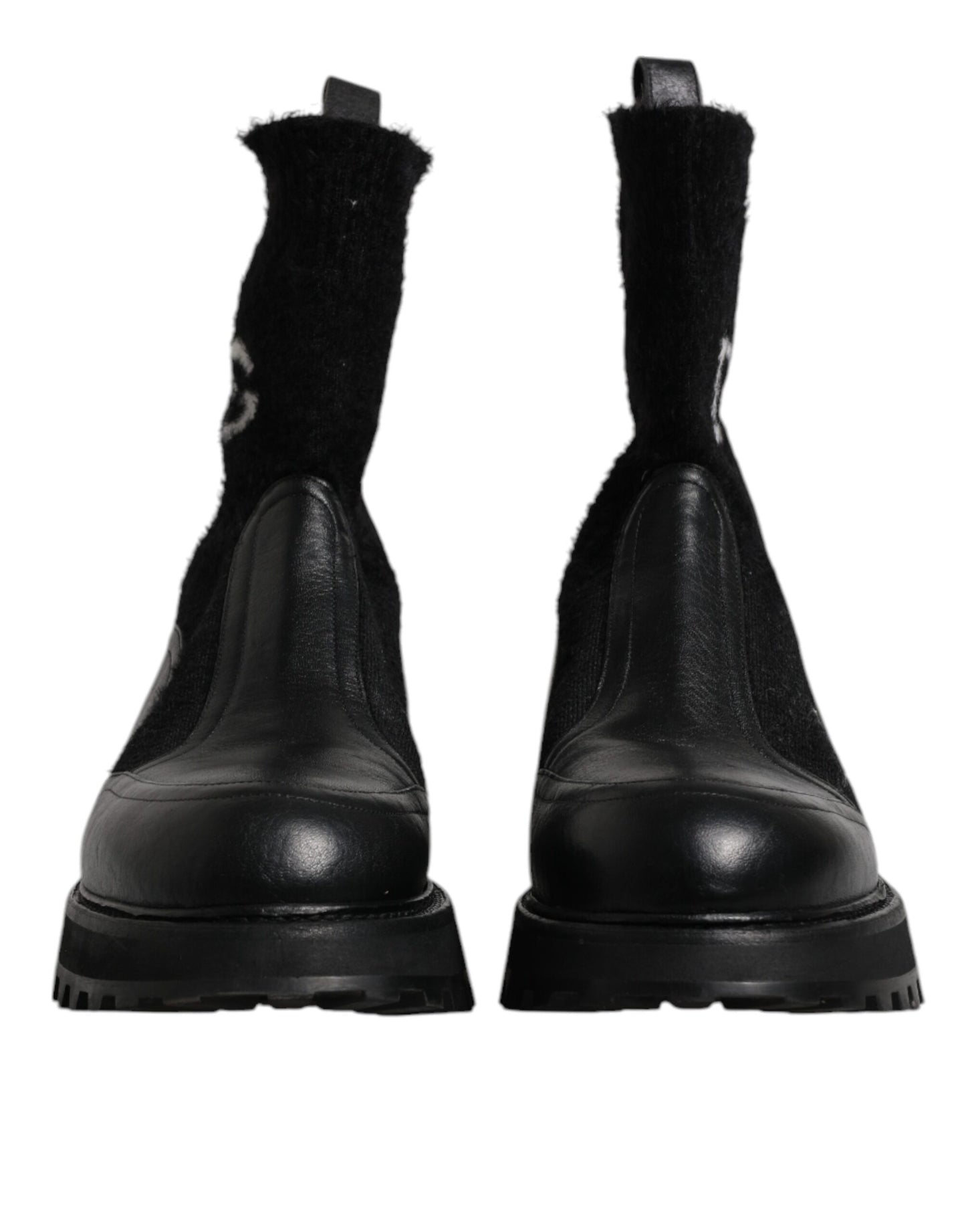 Dolce & Gabbana – Schwarze Stiefeletten mit DG-Logo und Pferdesocken, Schwarz