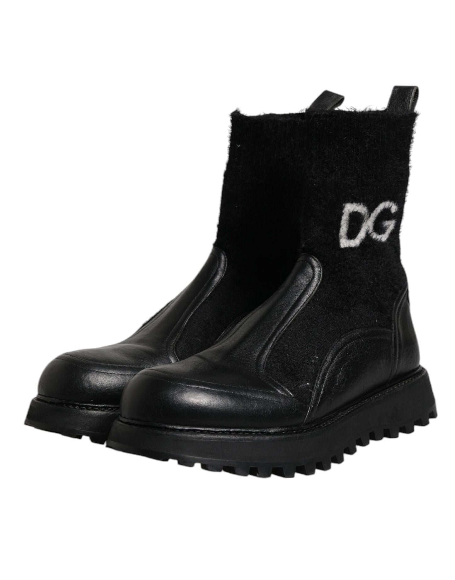 Dolce & Gabbana – Schwarze Stiefeletten mit DG-Logo und Pferdesocken, Schwarz