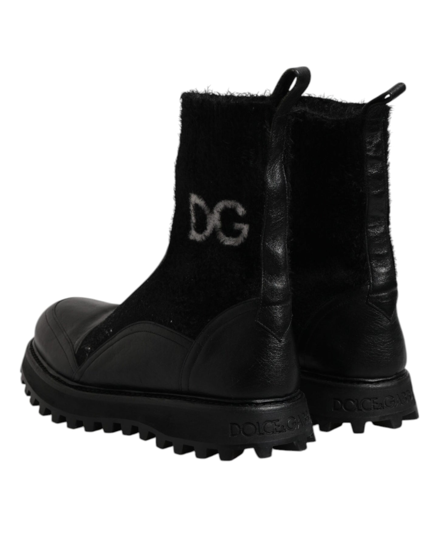 Dolce & Gabbana – Schwarze Stiefeletten mit DG-Logo und Pferdesocken, Schwarz